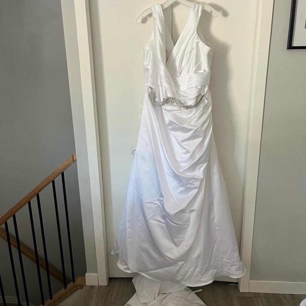 David's Bridal White Wedding Dress‎ with Silver Accents